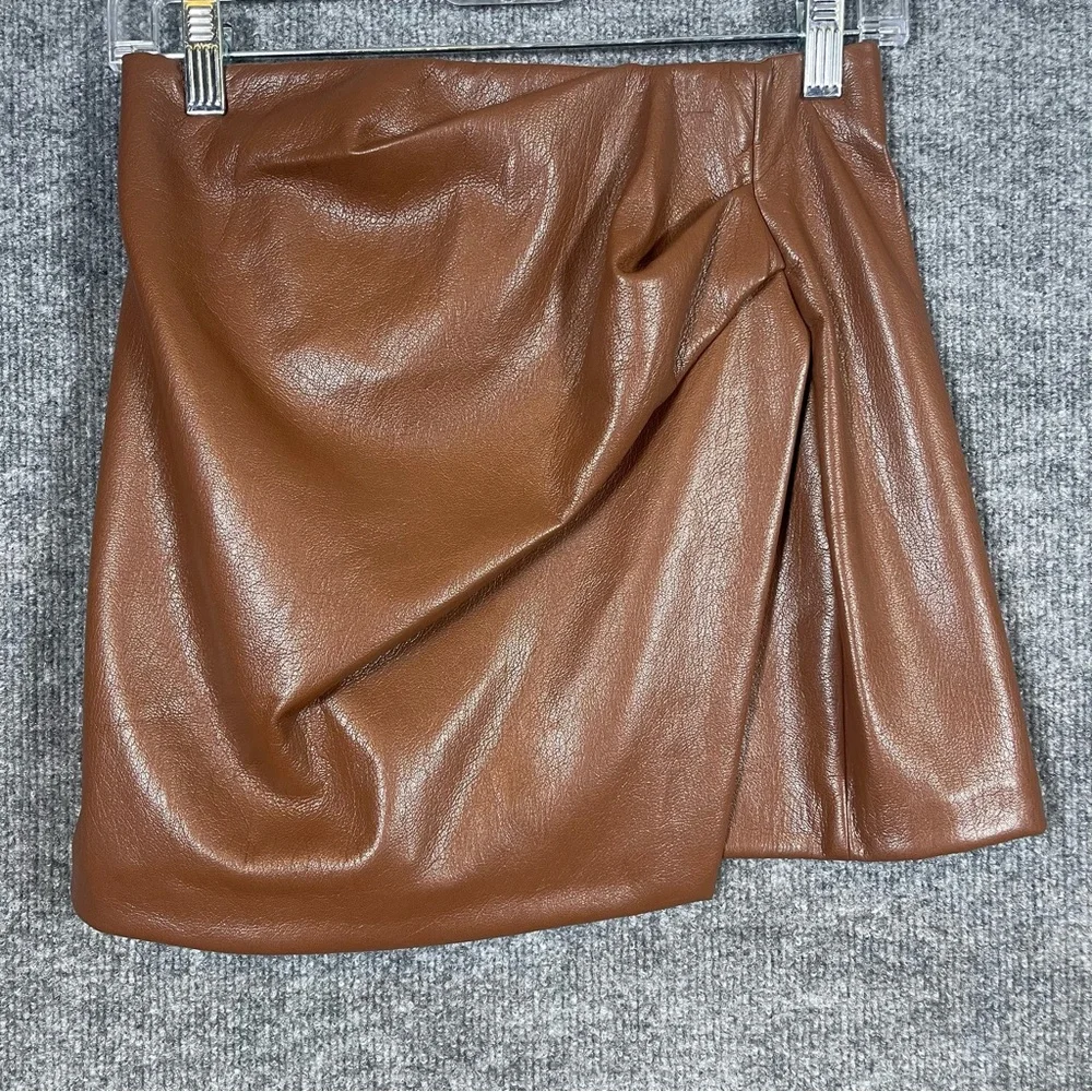 Wilfred Aritzia‎ Womens 2 Brown Wrap Angie Skirt High Waist Vegan Leather Lined
